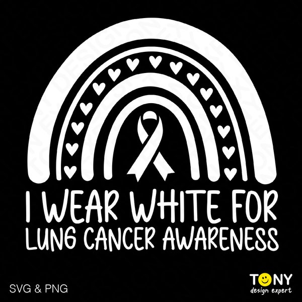 I Wear White Svg Png, Lung Cancer Awareness Svg, Boho Rainbow Awareness Svg, 3 Colour Bundle, Digital Download Sublimation PNG & SVG Cricut