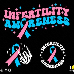 Conciencia de la infertilidad Svg Png, Cinta rosa y azul Svg, FIV, Moda Retro Groovy Ondulado Apilado Descarga digital Sublimación PNG y SVG Cricut