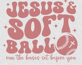 Jesús y Softbol SVG PNG: Fe Cristiana Jugador de Softbol Diseño Deportivo Religioso (Descarga Digital)