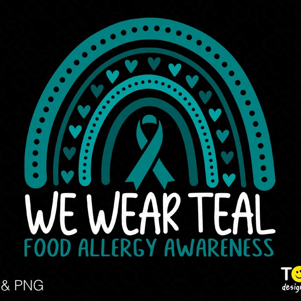 We Wear Teal Svg Png, Food Allergy Awareness Svg, Teal Ribbon Svg, Trendy Boho Rainbow Gift Digital Download Sublimation PNG & SVG Cricut