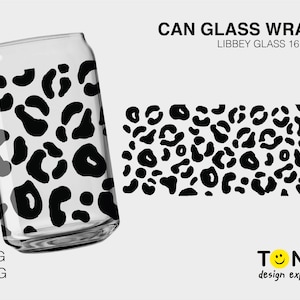 Black Cheetah Leopard Can Glass Wrap Svg, Animal Prints Gift Idea Decal Seamless Full Wrap Libbey Can Glass 16 Oz Cricut Cut File Svg Png