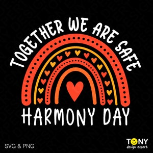Juntos estamos a salvo Svg Png, Harmony Day Svg, Trendy Orange Doodle Heart Boho Rainbow Svg Descarga digital Sublimación PNG & SVG Cricut