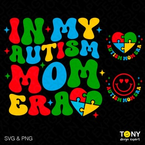 In mijn autisme moeder tijdperk Svg Png, Autisme Svg, Autisme moeder Svg, Trendy Retro Groovy Puzzel Hart Digitale Download DTF Sublimatie PNG & SVG Cricut