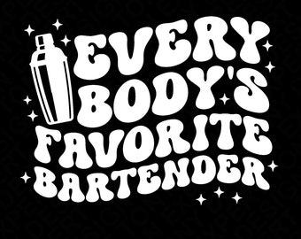 3-paket Allas favoritbartender Svg Png, Bartender Svg, Trendig Retro Groovy Wavy Stack Digital Nedladdning Sublimering PNG & SVG Cricut