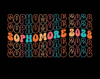 Sophomore 2028 Svg Png, Back to School Svg, Graduate 2028 Svg, Trendy Retro Groovy Wavy Stack Digital Download Sublimation PNG & SVG Cricut