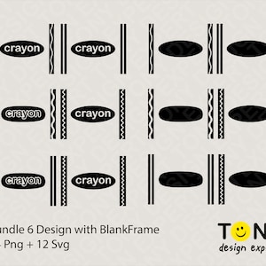 Black and White 6 Crayon Box + 6 Blank Frame Crayon Halloween Costume + Wrap Gift Digital Download DTG Sublimation PNG & SVG Cricut Cut File