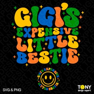Gigi's dure kleine Bestie Svg Png, oma leven Svg, Moederdag Svg, Trendy Groovy Golvende Digitale Download Sublimatie PNG & SVG Cricut