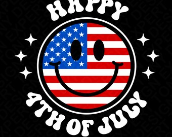 Happy 4th of July Svg Png, Fourth Of July Svg, USA Flag, Independence Day, Trendy Retro Groovy Digital Download Sublimation PNG & SVG Cricut