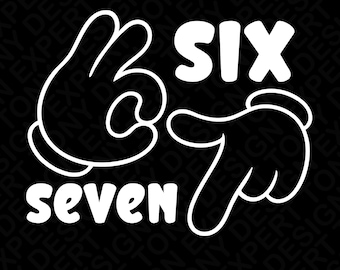 Six Seven SVG PNG: Divertente disegno del segno della mano del meme 67 (download digitale)