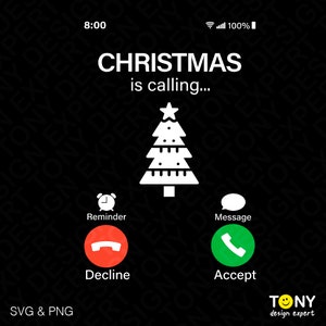 Natale sta chiamando Svg Png, Chiamata in arrivo Svg, Divertente albero di Natale Schermata di chiamata Idea regalo Download digitale Sublimazione PNG e SVG Cricut