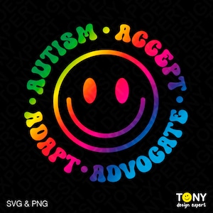 Autisme accepteren aanpassen advocaat Svg Png, Autisme bewustzijn Svg, Autisme Svg, Trendy Retro Groovy Digitale Download Sublimatie PNG & SVG Cricut