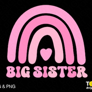 Promocionado a Big Sister Svg Png, Big Sister Svg, Baby Announcement, Trendy Boho Rainbow Gift Descarga digital Sublimación PNG y SVG Cricut