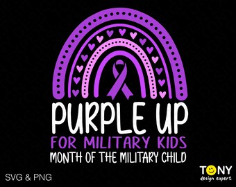 Purple Up Svg Png, Military Kids Svg, Month Of Military Child Awareness Trendy Boho Rainbow Digital Download Sublimation PNG & SVG Cricut