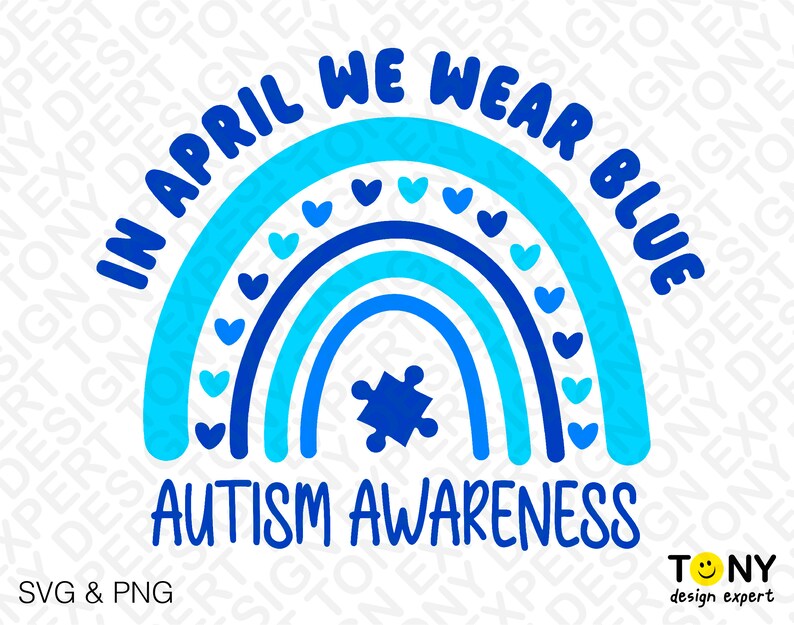 In April We Wear Blue Autism Awareness Svg Png, Rainbow Svg, Trendy ...