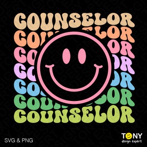 Consejero Svg Png, Divertido Consejero Escolar Apreciación Regalo Idea Moda Retro Groovy Ondulado Digital Descargar DTF Sublimación PNG & SVG Cricut