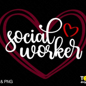 Könnte beinhalten: Weißer Text, der "social worker" innerhalb einer doppelten roten Herzumrandung sagt. Ein kleines rotes Herz befindet sich in der oberen rechten Ecke des Textes.