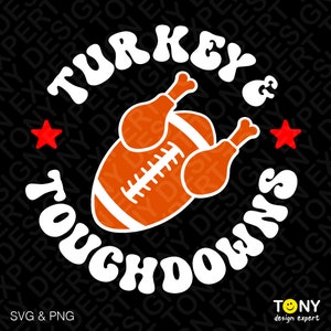 4 Colour Bundle Turkey and Touchdowns Svg Png, Football Thanksgiving Svg Trendy Retro Groovy Digital Download Sublimation PNG & SVG Cricut