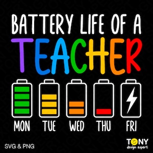 Batterielebensdauer eines Lehrers-Svg-Png, lustiger Lehrer-Svg, Schullehrer-Anerkennungsgeschenk-Idee digitaler Download Sublimation PNG und SVG Cricut