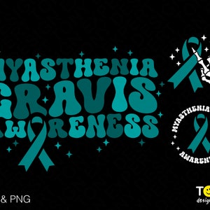 Myasthenia Gravis Awareness Svg Png, In June We Wear Teal Svg Trendy Retro Groovy Wavy Stacked Digital Download Sublimation PNG & SVG Cricut