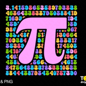 Może przedstawiać: Różowy symbol pi otoczony kolorową siatką liczb. Liczby są w różnych kolorach, w tym czerwonym, pomarańczowym, żółtym, zielonym, niebieskim i fioletowym. Tło jest czarne.