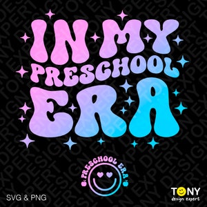 5 Colour Bundle, In My Preschool Era Svg Png, Front Pocket Included, Trendy Retro Groovy Wavy Digital Download Sublimation Png & Svg Cricut