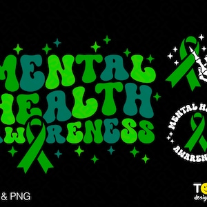 3 Bundle, Mental Health Awareness Svg Png, Mental Health Matter Trendy Retro Groovy Wavy Stack Digital Download Sublimation PNG & SVG Cricut
