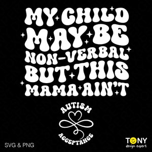 2 Pacote, Meu filho pode ser Png Svg não verbal, mas esta mamãe não é, Bolso frontal incluído Download digital Sublimação PNG e SVG Cricut