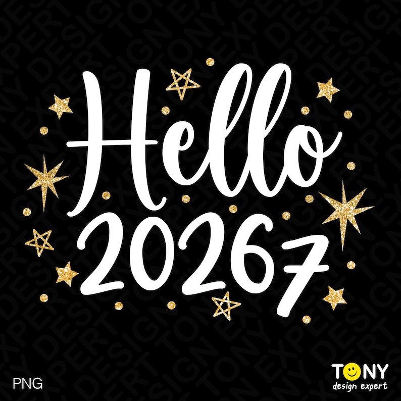 “Hello 20267” — playful and sparkling meme-inspired New Year design combining “Hello 2026” with the trending “67” joke. Surrounded by gold glitter stars and dots, this PNG adds humor and shine to any holiday project. Perfect for New Year party shirts, digital prints, mugs, and Cricut creations that mix celebration and internet humor.
