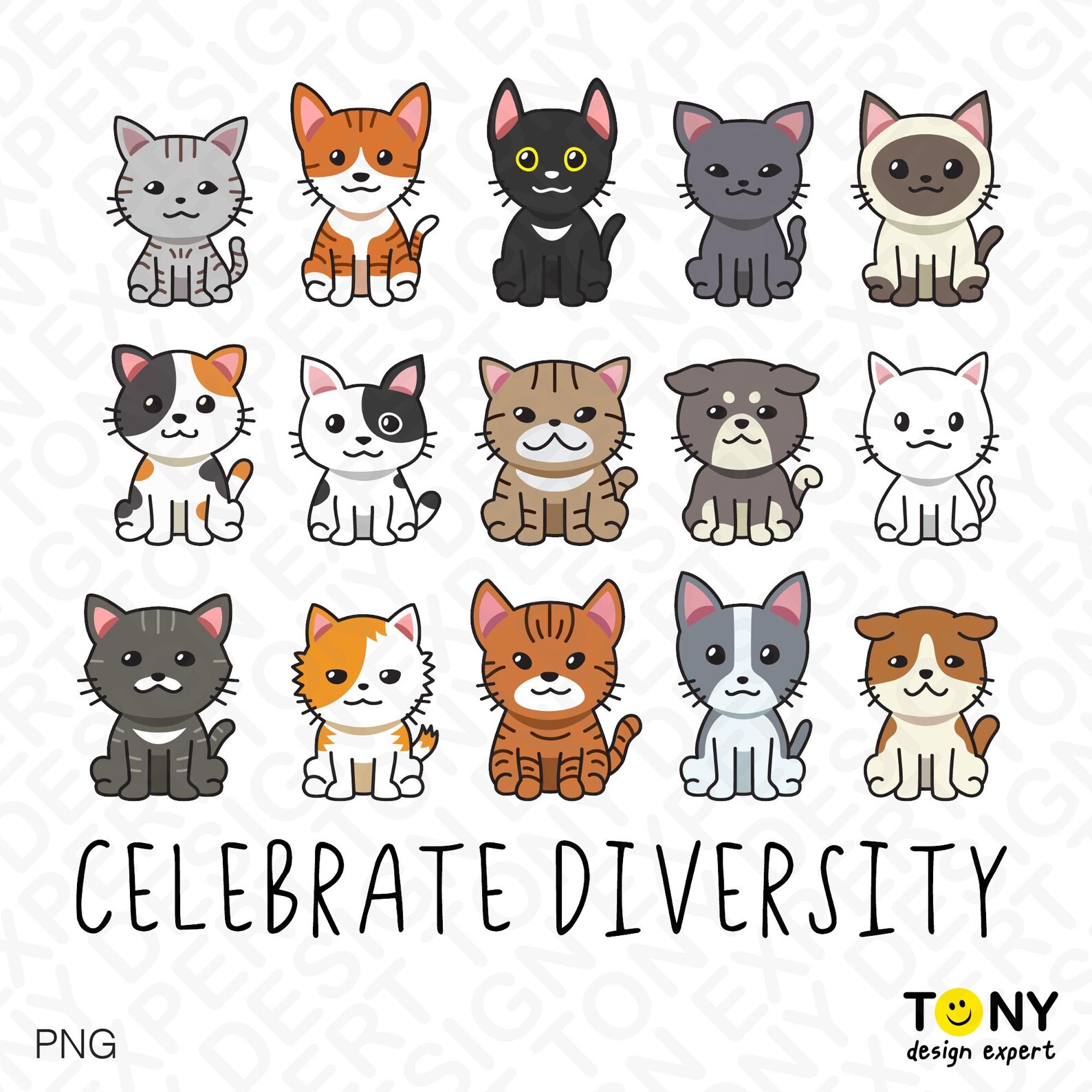 Celebrate Diversity PNG : Funny Cat Breeds Cartoon for Diversity Month ...