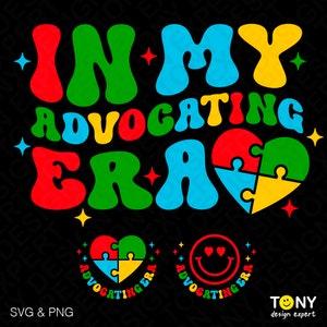 In mijn bepleiten tijdperk Svg Png, Autisme Svg, Autisme moeder Svg, Trendy Retro Groovy Puzzel Hart Digitale Download DTF Sublimatie PNG & SVG Cricut