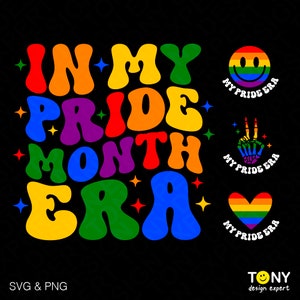 4 Design In My Pride Month Era Svg Png, Lgbtq Lgbt Pride Month Svg, Trendy Retro Groovy Digitale Download DTF Sublimatie PNG & SVG Cricut