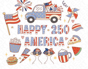 Feliz 250 aniversario de Estados Unidos PNG: Diseño de camiseta para la celebración patriótica del 4 de julio (descarga digital)