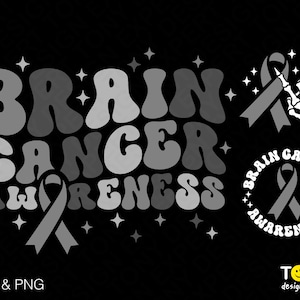 3 Bundle, Brain Cancer Awareness, Brain Tumor Awareness, Trendy Retro Groovy Wavy Stacked Digital Download Sublimation PNG & SVG Cricut