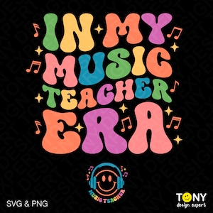 En mi era de profesor de música svg png, profesor de música divertido svg, moderno retro groovy bolsillo frontal descarga digital sublimación DTF PNG & SVG Cricut
