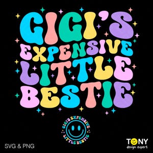 Cher Little Bestie Svg Png, grand-mère vie Svg, fête des mères Svg, tendance groovy ondulé téléchargement numérique Sublimation PNG & SVG Cricut