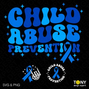 Child Abuse Prevention Awareness Svg Png, Trendy Retro Groovy Wavy Blue Ribbon Awareness Digital Download DTF Sublimation PNG & SVG Cricut