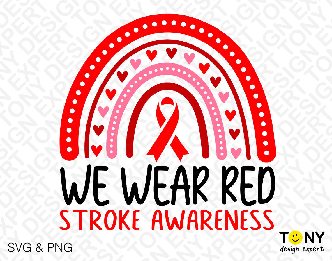 We Wear Red Svg Png, Stroke Awareness Svg, Red Ribbon Svg, Trendy Boho ...