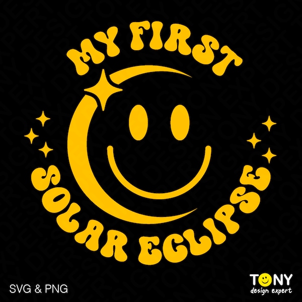 My First Solar Eclipse 2024 Svg Png, Funny Kids America Totality Svg, Trendy Retro Groovy Digital Download DTF Sublimation PNG & SVG Cricut