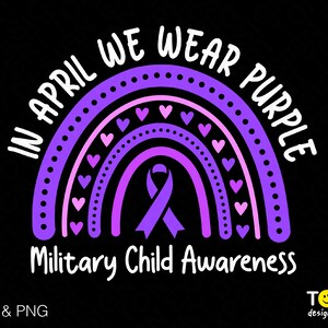 Im April tragen wir lila svg Png, Military Child Awareness Purple Ribbon Trendy Boho Regenbogen digitaler Download Sublimation PNG & SVG Cricut