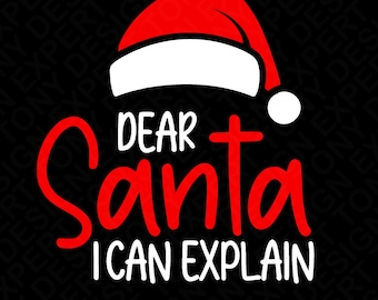 Può includere: Grafica natalizia rossa e bianca con il testo "Caro Babbo Natale, posso spiegarlo".