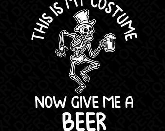 Divertido esqueleto de Halloween en formato SVG y PNG: Mi disfraz ahora dame una cerveza (Descarga digital)