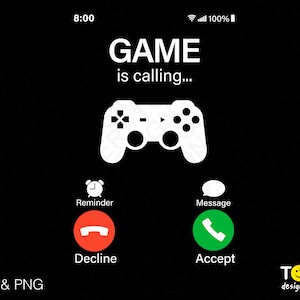ゲームが呼び出されています SVG PNG、着信コール SVG、ゲーマー SVG、面白いゲーマーコール画面ギフトアイデアデジタルダウンロード昇華PNG＆SVG Cricutファイル