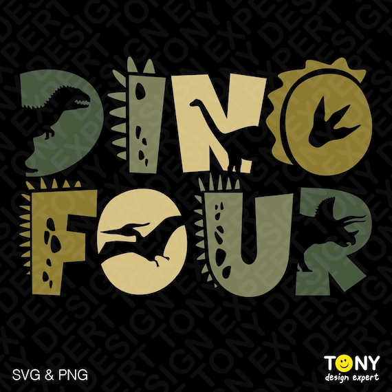 Dino Four SVG PNG: Funny Prehistoric Dinosaur 4th Birthday Shirt Matching Design (Digital Download)
