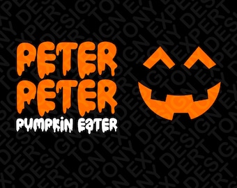 May include: Orange and white Halloween-themed graphic with the text "Peter Peter Pumpkin Eater" and a jack-o'-lantern face.