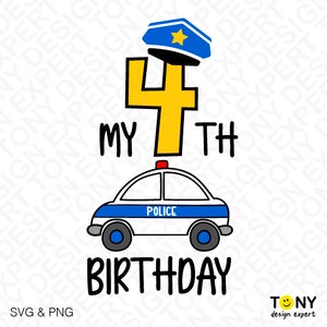 Il mio 4° compleanno Svg Png, 4° compleanno Svg, Sottile Linea Blu Svg, Divertente Amante della Polizia Idea Regalo Download Digitale Sublimazione PNG & SVG Cricut