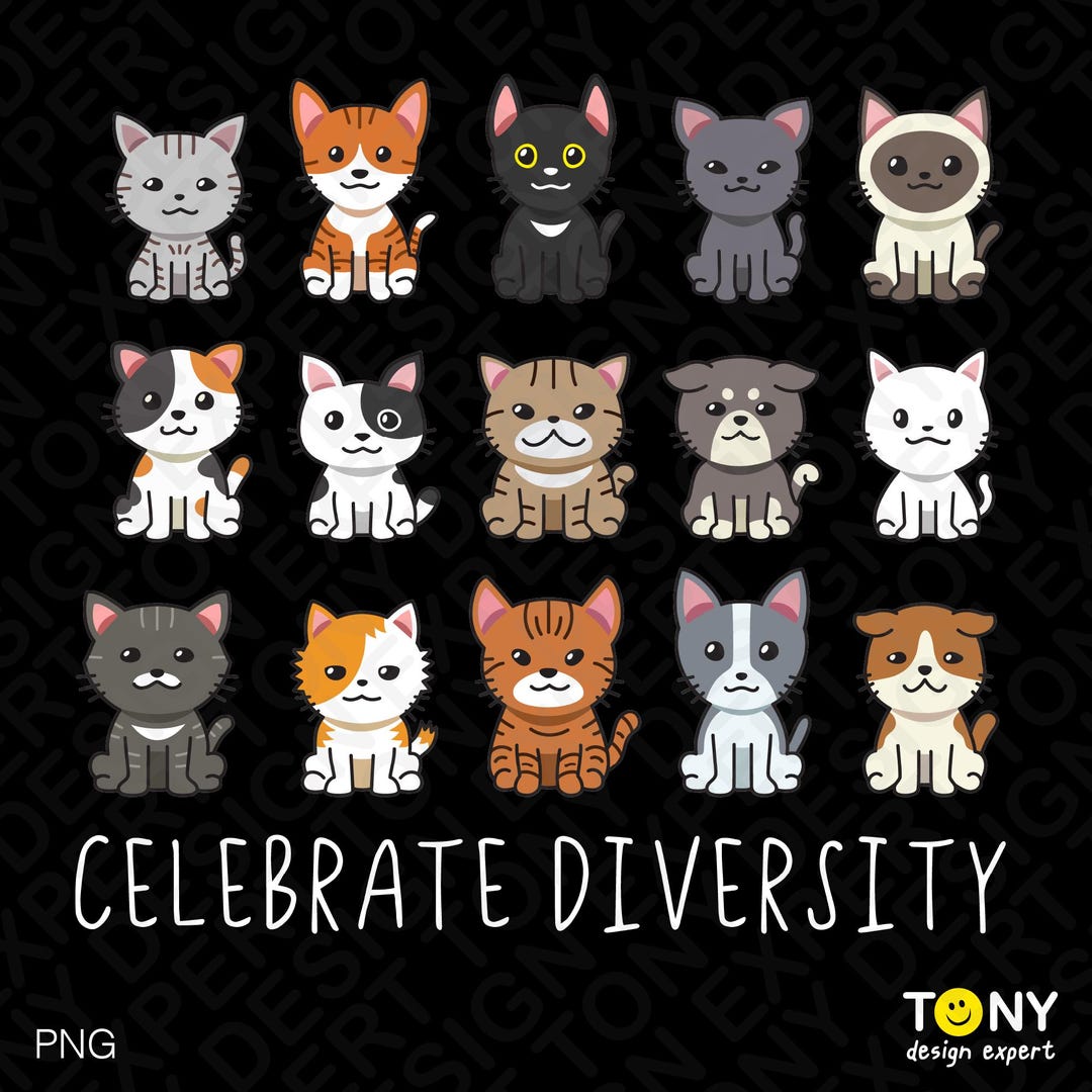 Celebrate Diversity PNG : Funny Cat Breeds Cartoon for Diversity Month ...