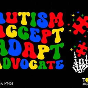 Autisme Accepteren Aanpassen Advocate Svg Png, Autisme Awareness Voor Achterzak Trendy Groovy Wavy Digitale Download Sublimatie PNG & SVG Cricut