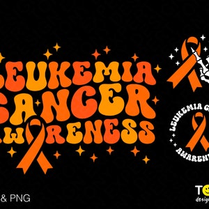 Leukemia Cancer Awareness Svg Png, Orange Ribbon Awareness, Trendy Retro Groovy Wavy Stacked, Digital Download Sublimation PNG & SVG Cricut
