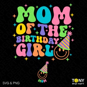 Mama des Geburtstagskind-Svg Png, Geburtstagsfeier Familie Passend Trendy Retro Groovy Gewellter digitaler Download DTF Sublimation PNG und SVG Cricut