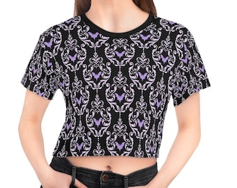 Goth tshirt women Gothic Tshirt Bat teeshirt Damask Gothic Crop Top Goth Tee Shirt Goth Clothing Witchy tshirt Gothic Clothes for women